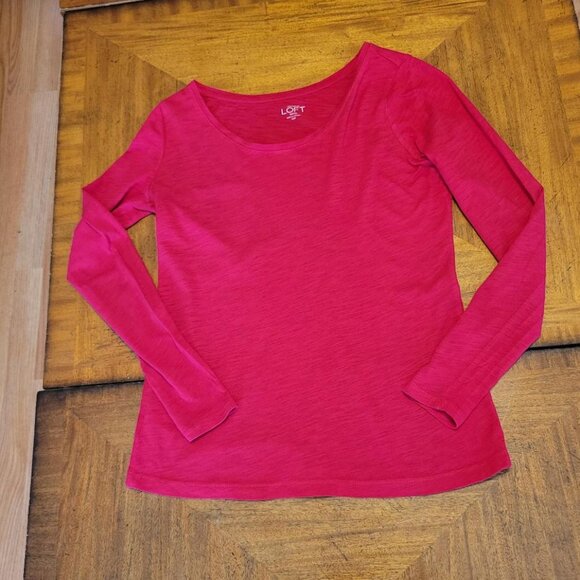 LOFT Red Long Sleeve Cotton T-Shirt - Picture 2 of 10